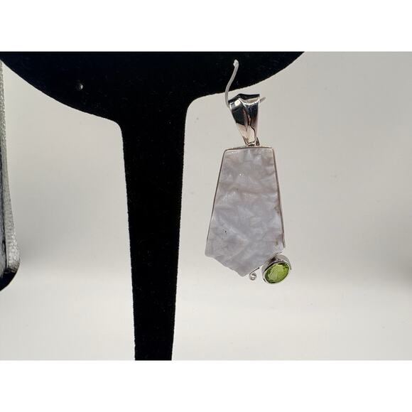 Sterling Silver Light Purple Druzy Agate Peridot 2" Pendant - Picture 10 of 16